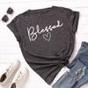 Blessed Letter Cotton T-Shirt Short Sleeve Round Neck Women 2d Print Tops