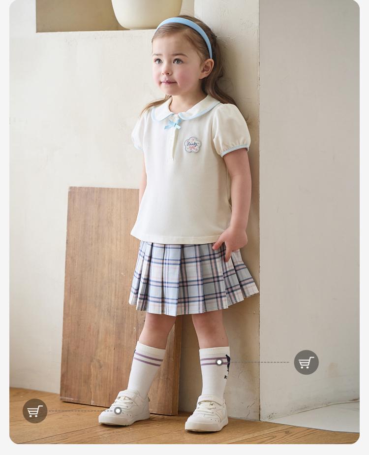 David Bella Girls JK Half Skirt Set Summer Dress New Children's Short Sleeve Pleated Skirt College Style Two Piece Set