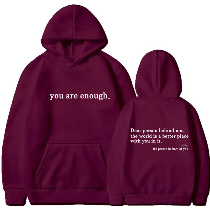 Men's and women's fleece sweater plain letter print pocket drawstring print hoodie