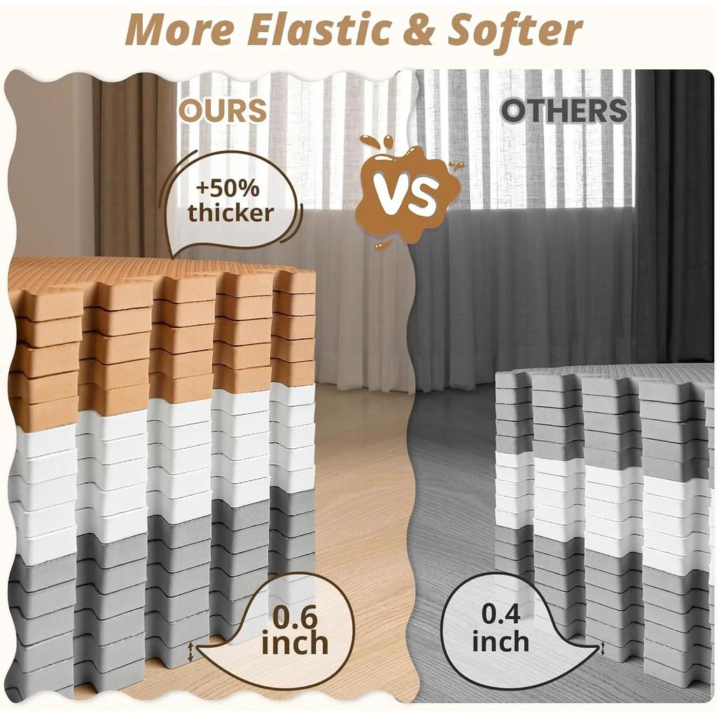 16 Tiles Baby Play Mat for Floor, EVA Foam Baby Floor Play Mat with 0.6 Inch Thick Interlocking Foam Tiles