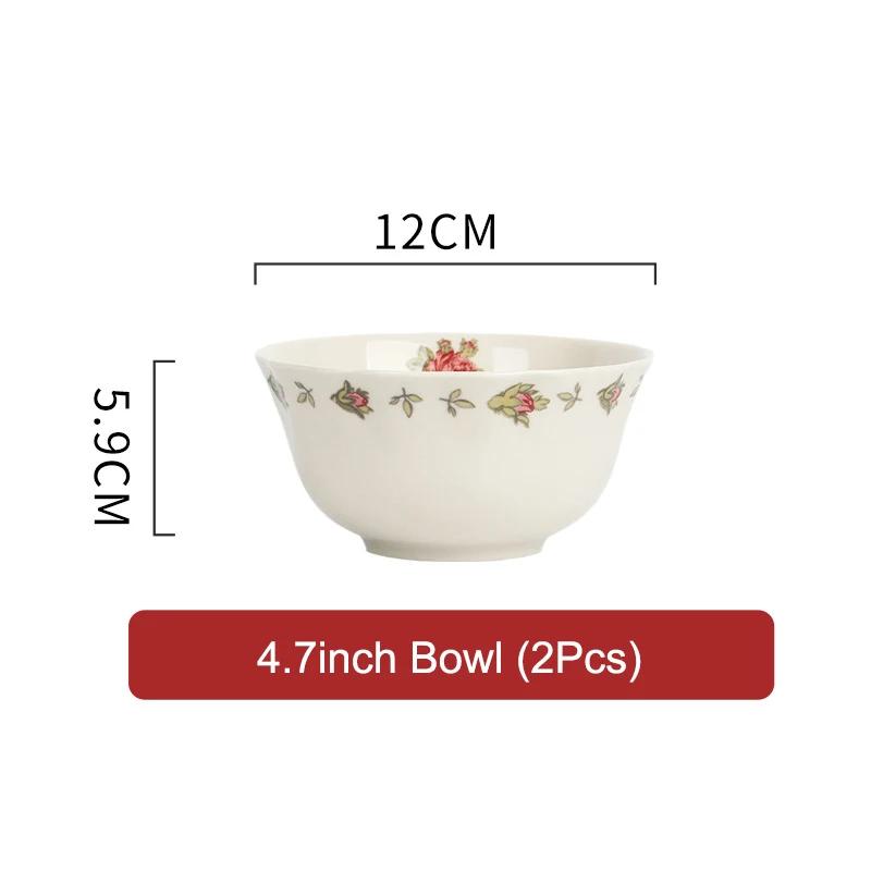 SOLECASA European Style Retro Ceramic Tableware Rose Pattern Bowl Plates Dessert Dish Spaghetti Plate Fruit Salad Bowl household