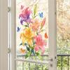 Lebendige Aquarellblumen Schmetterlinge Statisch Haftende Fenstertattoos Abnehmbar Selbstklebend für Spiegel Glas Tür Heimdeko Kunst