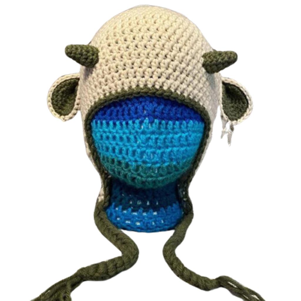 Cartoon Crochet Hat Winter Beanie Cap Long Rabbit Ear Skull Cap Cosplay Party Hat for Teens Adult Universal Headdress
