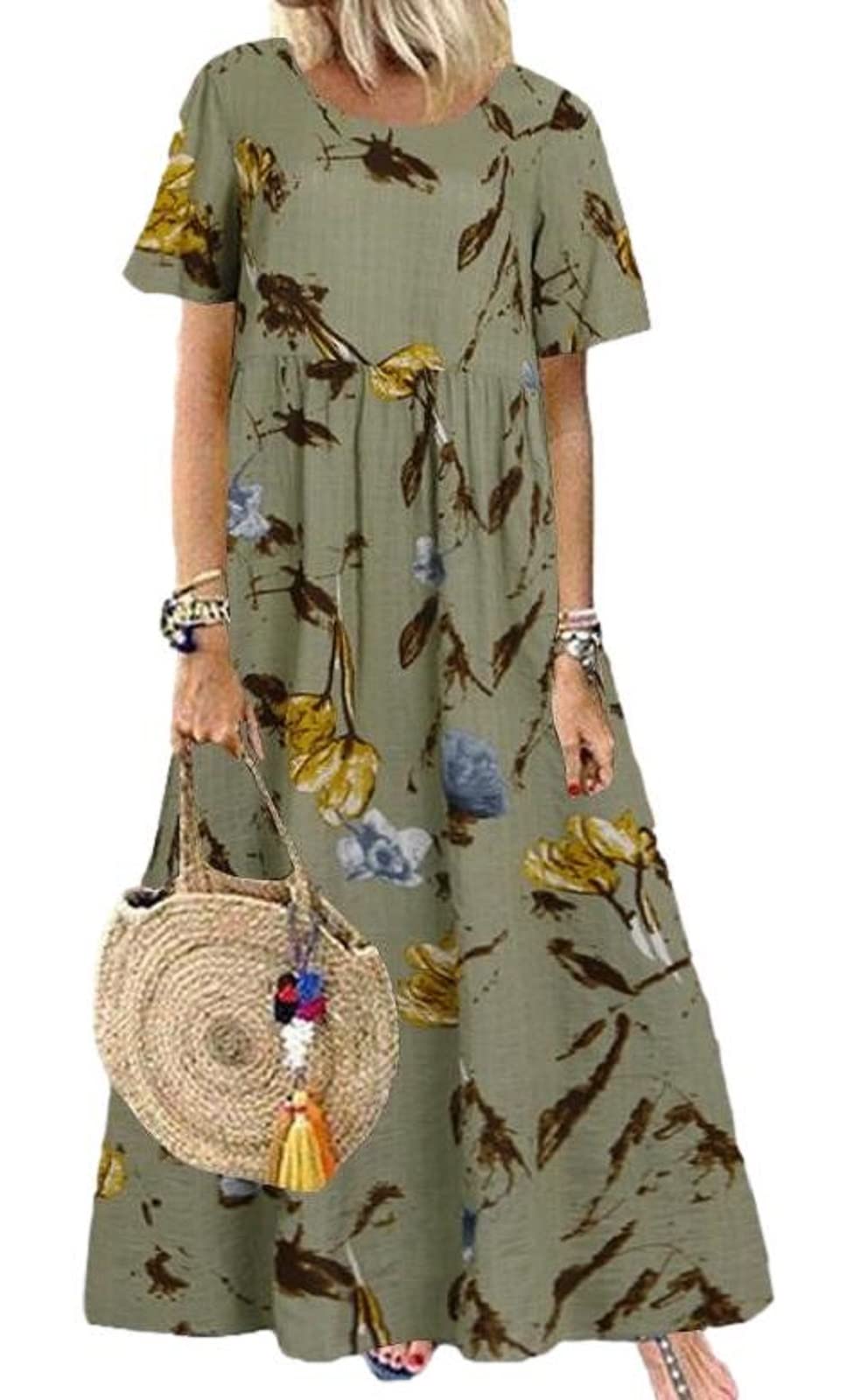 

Платье Nibunnoichi Style с ботаническим цветочным принтом, пышное, курортное [1/2style], длинное, повседневное, с рукавами, стиль, женское (Хаки, L)