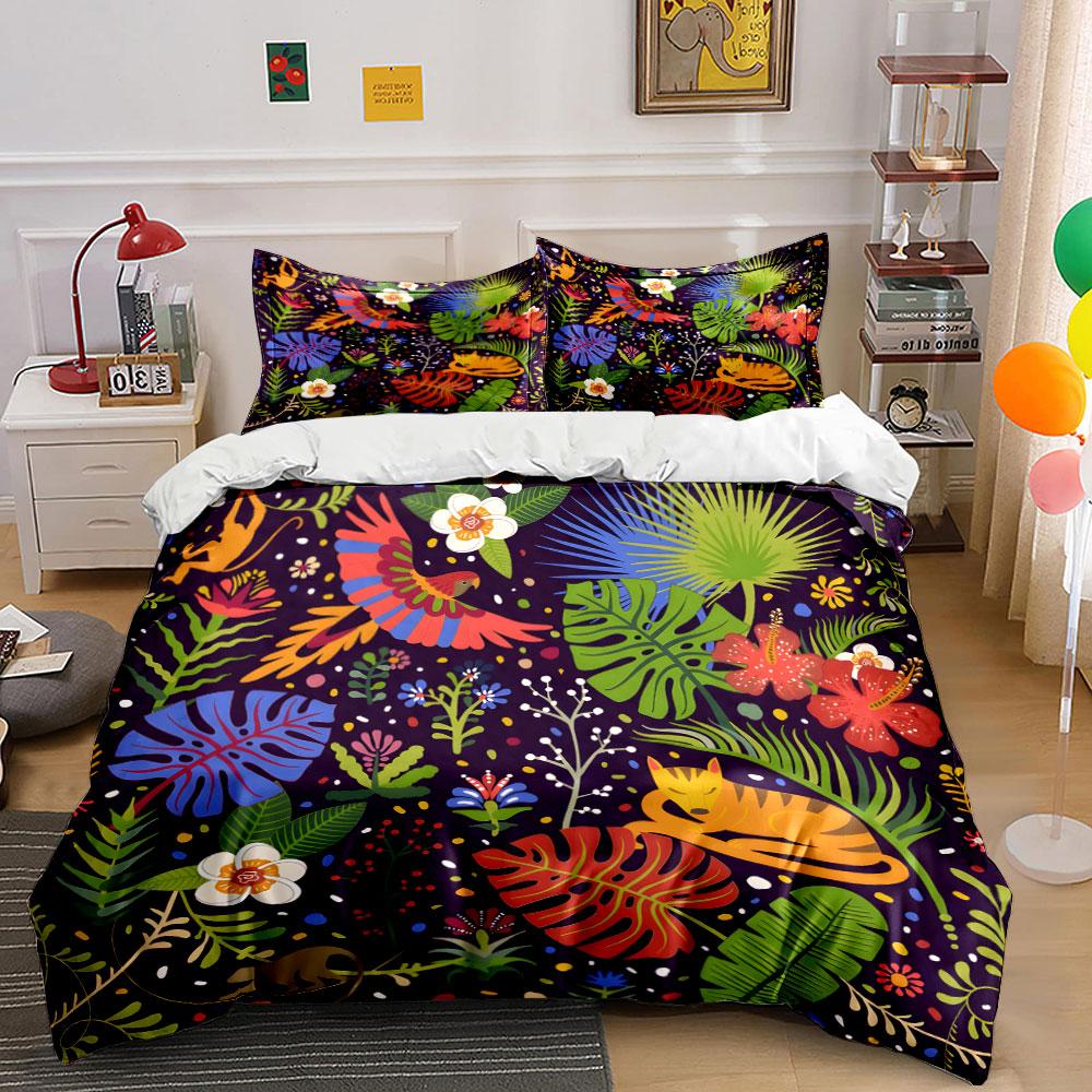 Tropical Jungle Wildlife Design Set  Kid's and Adults' Bedroom Decor, Exquisite Three-piece Bedding Set Gift