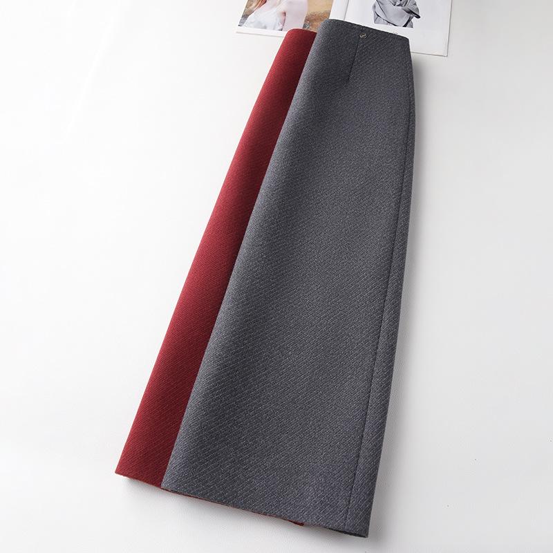 2024 Women's High Waist Red Angora Tweed Bodycon Midi Skirt - New Autumn/Winter Style