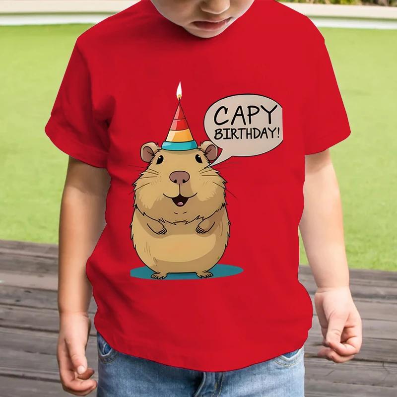 

Детская футболка с изображением капибары, новая детская футболка с коротким рукавом, топ с круглым вырезом и принтом капибары на день рождения, футболка для мальчиков и девочек в подарок на день рождения 5T(120cm)