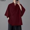 INCERUN Men V Neck Half Sleeve Side Lace-up Casual Loose T-shirts Tops