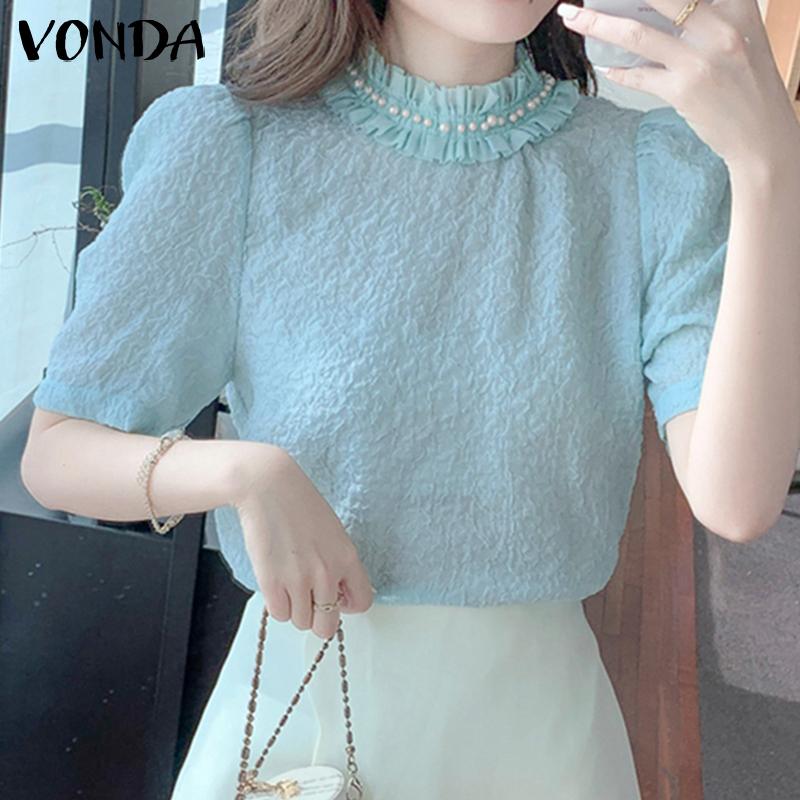 

Летние женские топы с пышными рукавами VONDA, однотонная повседневная свободная блузка больших размеров