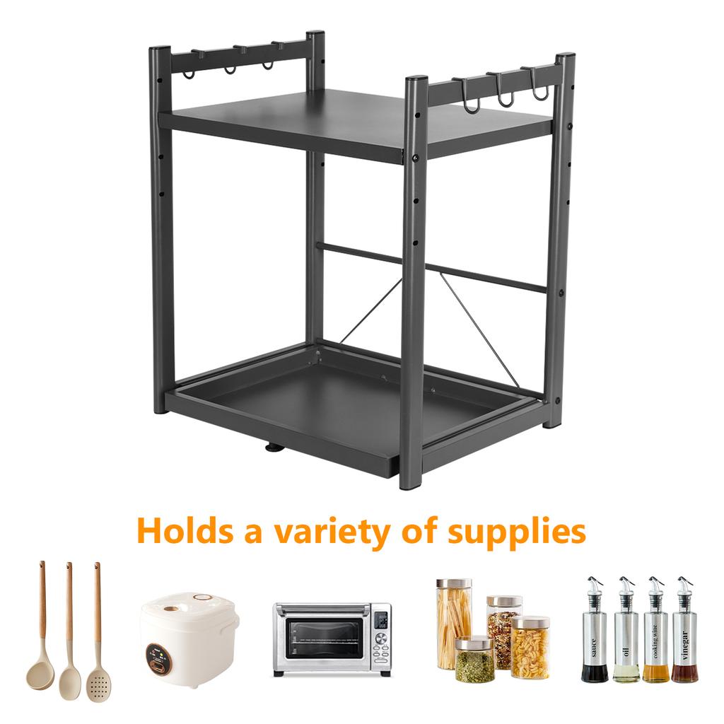 Expandable Microwave Rack with Hooks Extendable Microwave Stand Non Slip Over Microwave Shelf Carbon Steel for Countertop