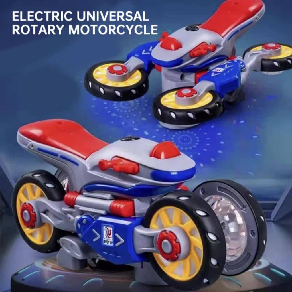 Stunt rotating motorcycle model, universal electric toy 360° rotation, pleasant music, safe ABS material excluding batteries and, Christmas,