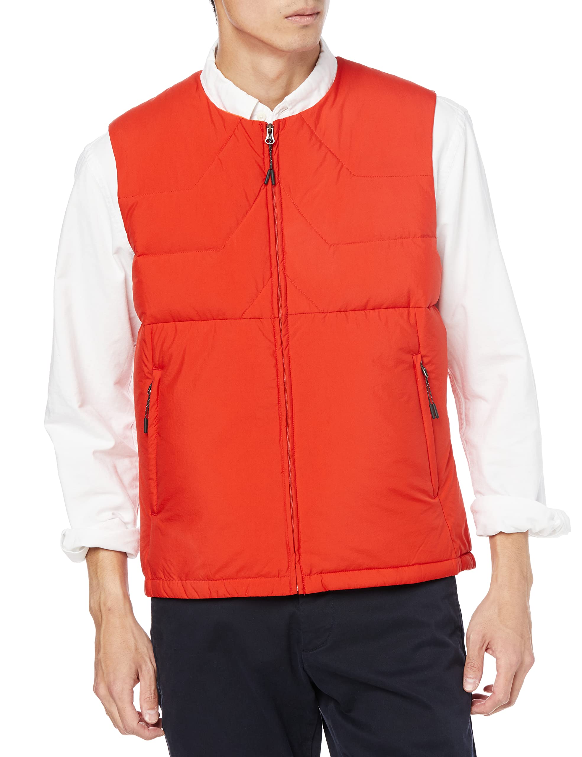 

Mizuno Breath Thermo Lightweight Collarless Down Vest, Moisture-Wicking and Heat-Generating Outdoor Jacket, Men s, Orange Comb, Size L (B2ME2503)