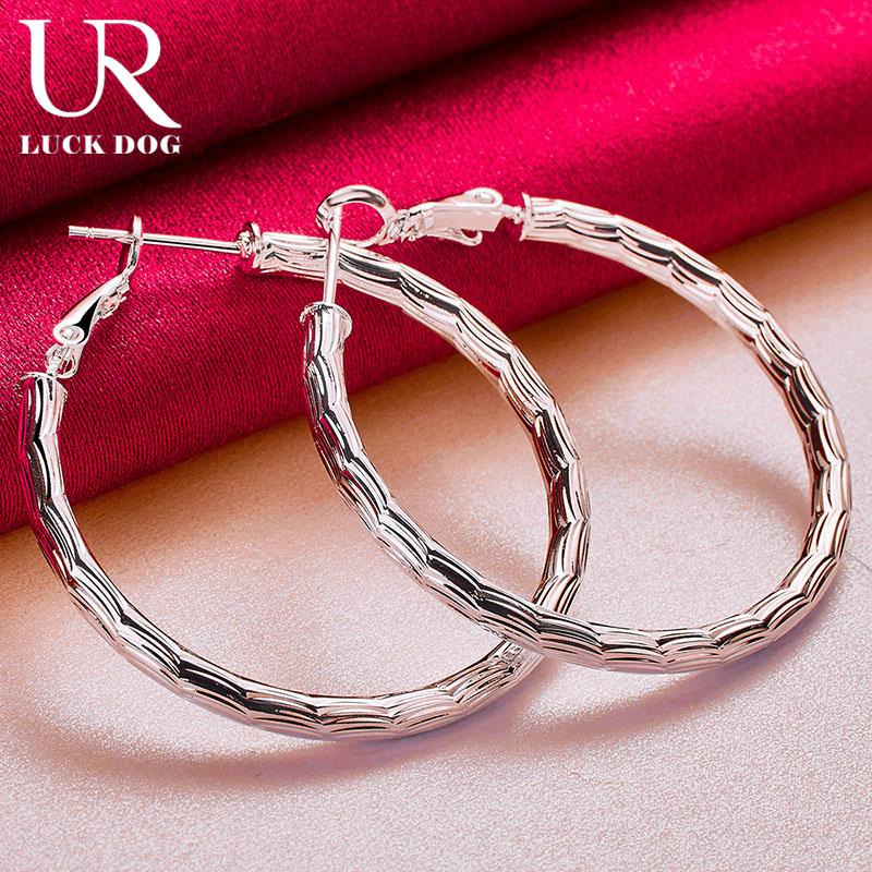 925 Sterling Silver Patterned Round 40mm Earrings for Fashionable Wedding Jewelry