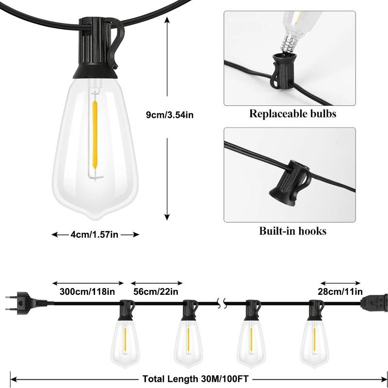 60M/200FT LED Outdoor String Lights Patio Lights with 52 Shatterproof ST38 Vintage Edison Bulbs Waterproof Light for Porch Deck