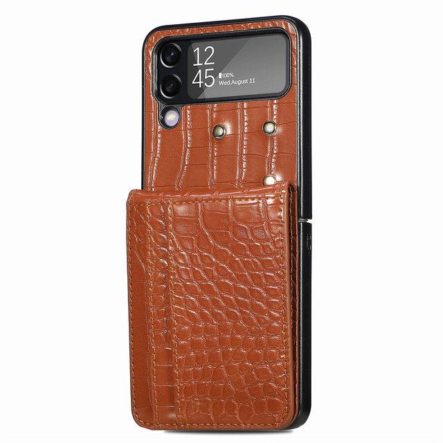 Business Full Protection Crocodile Leather Case For Samsung Galaxy Z Flip4 Flip 4 Zflip4 5g Card Pocket Cell Phone Cover