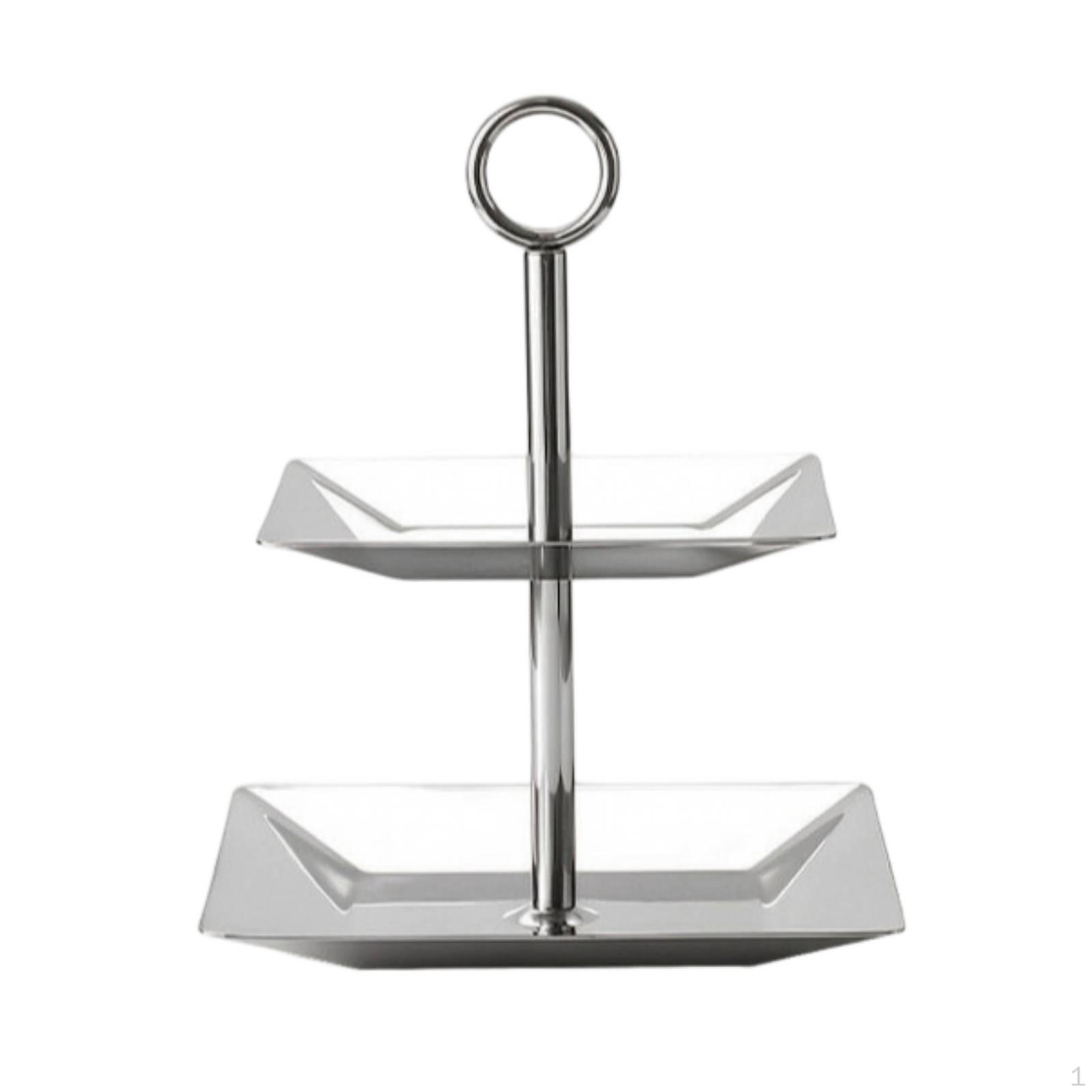 Dessert Display Stand with Circular Grip Handle Stainless Steel TwoTier Tabletop