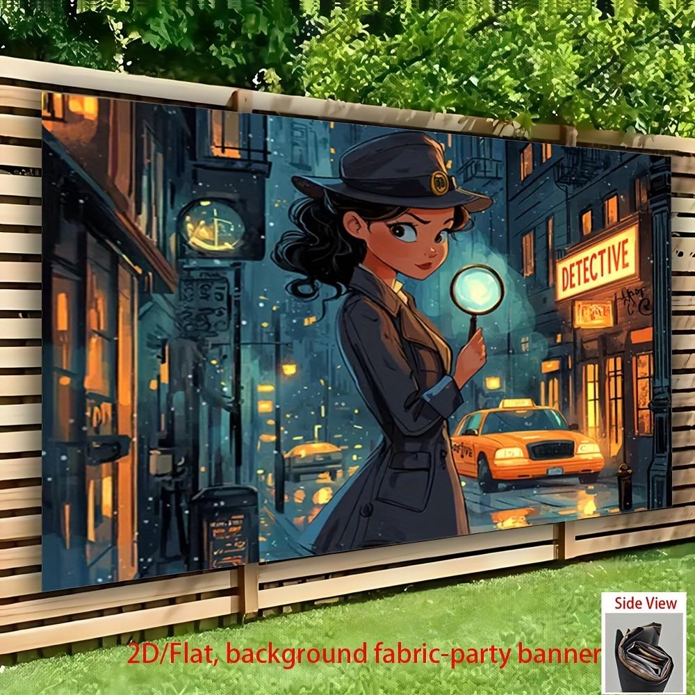 Banner - Night Market Detective Urban Adventure Art Print is suitable for home decoration birthday wedding bar and café events