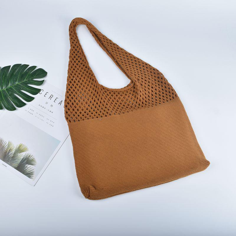 Chic Retro Women's Knitted Beach Tote – Hollow Style, Hand-Held or Shoulder Carry, Large Capacity