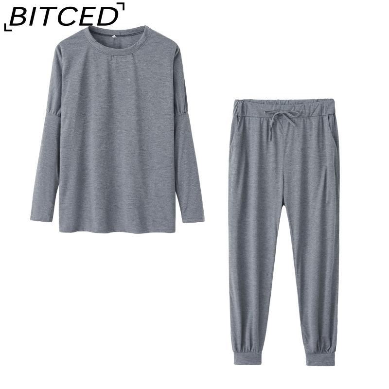 BITCED Spring and Autumn Women's Loose Solid Colour Long Sleeve Long Pants Casual Suit