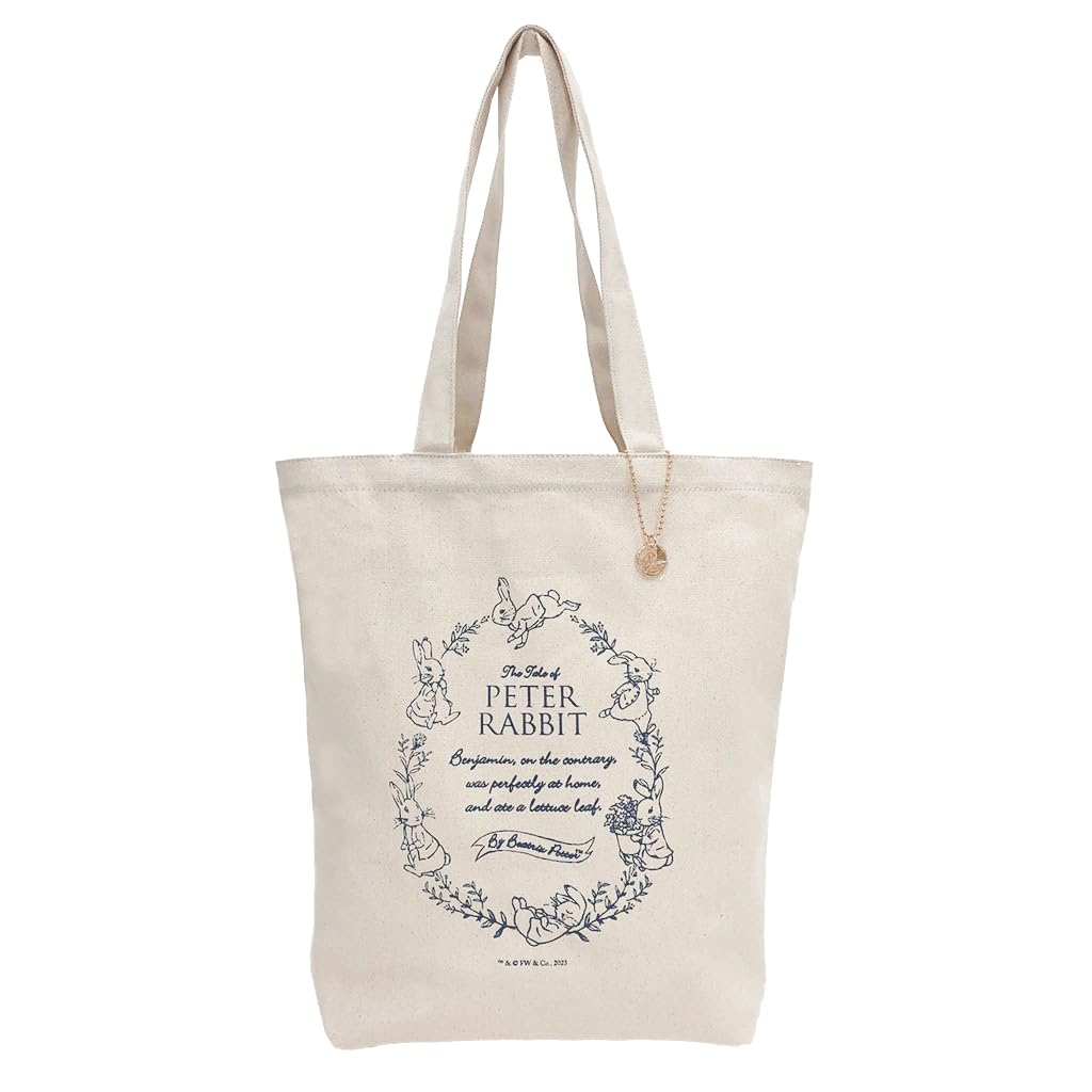 PETER RABBIT(TM) Peter Rabbit Canvas Tote Bag, A4 Size, Shoulder Strap with Charm, 2410-0648, Off-White