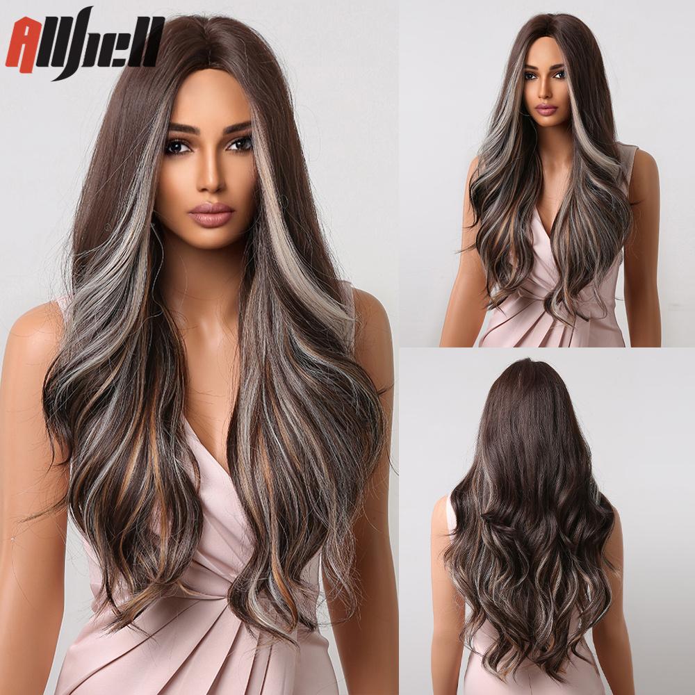 Long Wave Synthetic Wigs With Black Bangs Body Wavy Natural Black Hair Wig Heat Resistant for Women Daily Halloween Cosplay Use