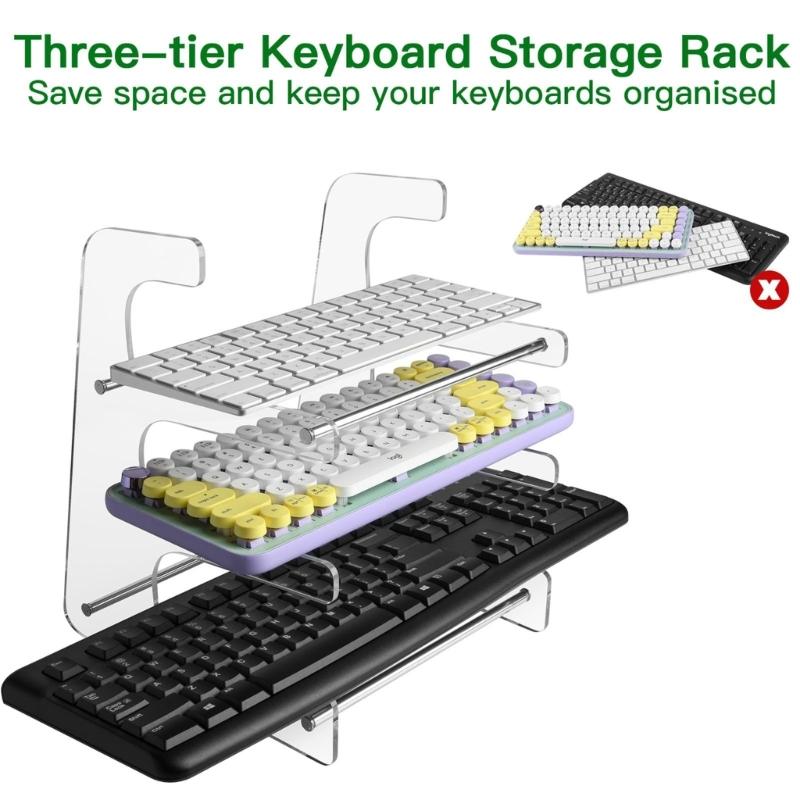Comfortable Keyboard Stand Acrylic Keyboard Support 3-Tiers Keyboard Display Stand Desktop Organizer for Office Use