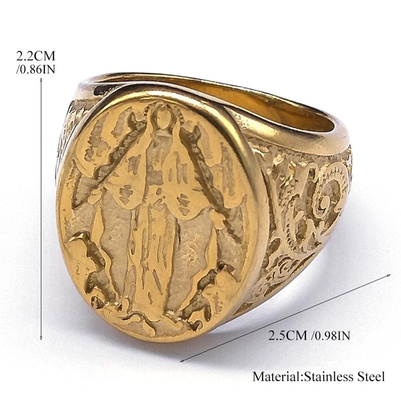 Bague Anneau Médaille Vierge Marie Christianisme Vintage pour Hommes Femmes Acier Inoxydable Couleur Or Anneaux de Doigt de Prière Religieuse Bijoux R500S02