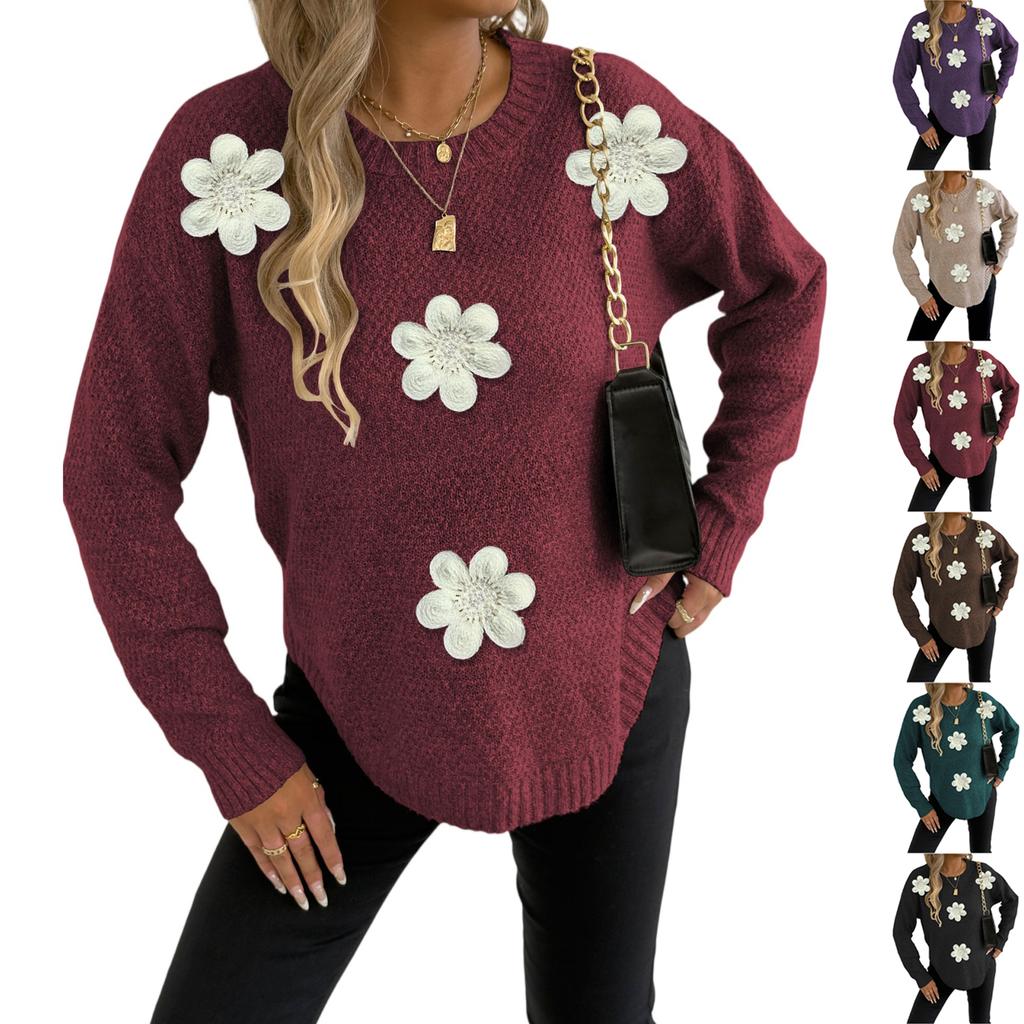 Women's T-Shirt Vintage Floral Print Round Neck Loose Long Sleeve Mid-Length Thumb Leak Top