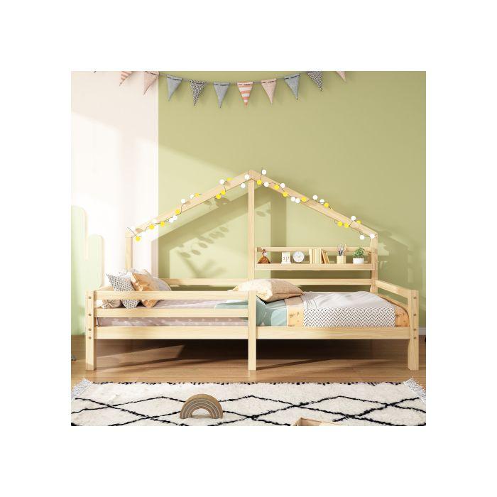 Kinderbett - MUVOE - Bett mit Regal - 90x200 cm - Massivholz - Skandinavischer Stil