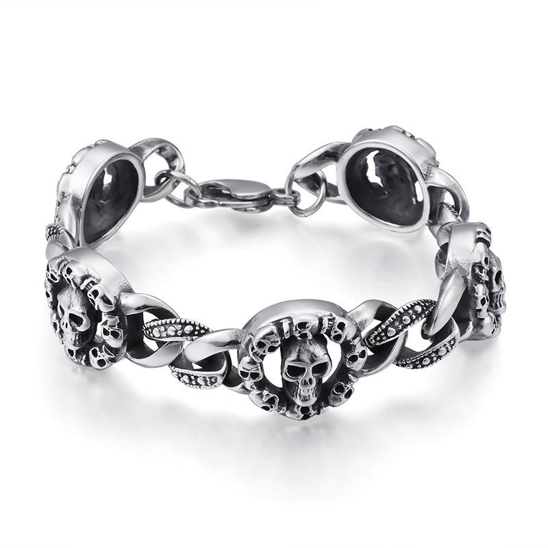 

Браслет из титановой стали Модный ретро браслет из титановой стали с черепом Мужской
