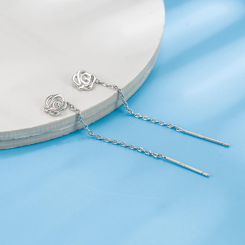 Rose Flower Ear Thread Earrings: Slimming Style for Autumn & Winter 2022 - Trendy Long Earrings for Women, High-End Jewelry
