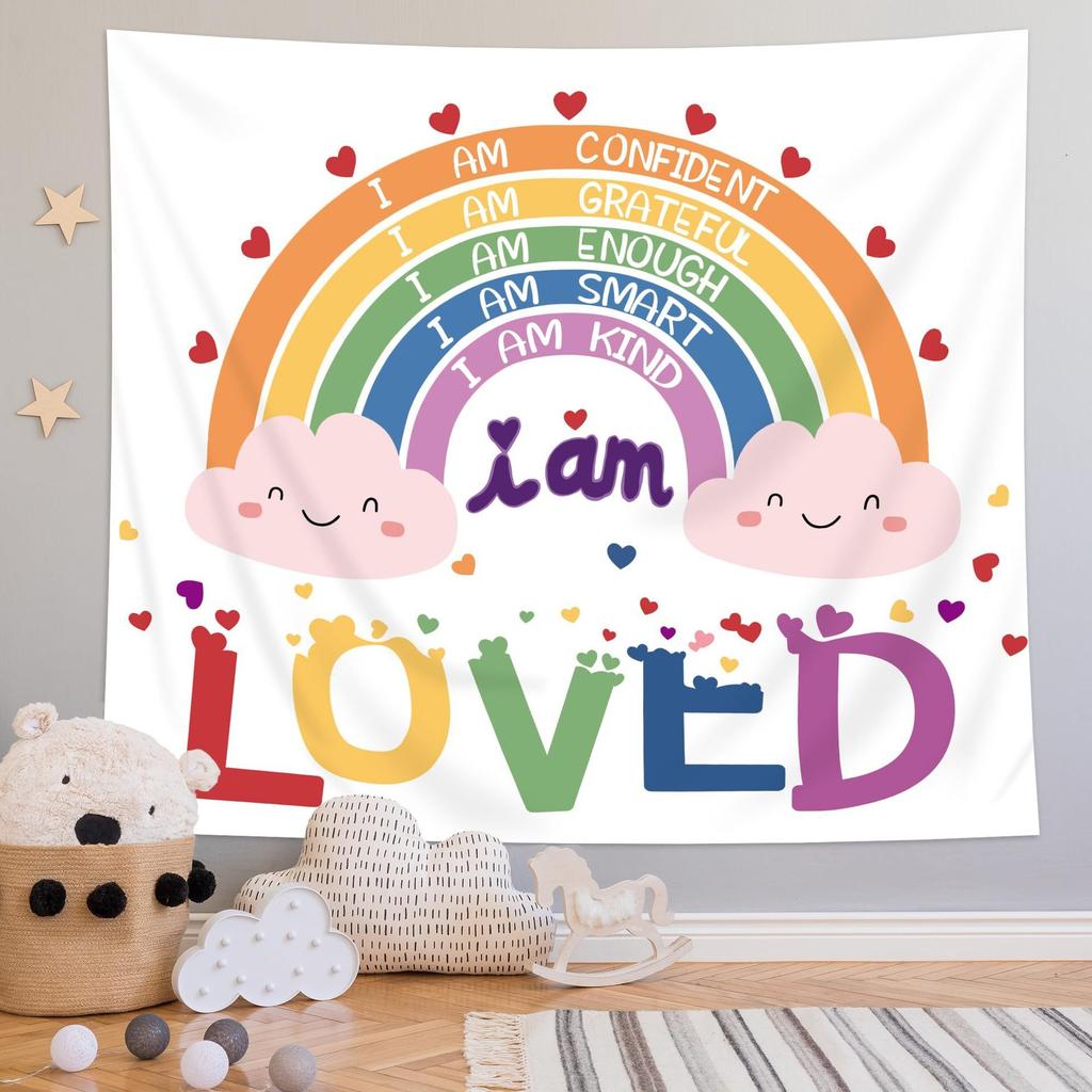 Boho Rainbow Inspirational English Quotes Tapestry Wall Hanging for Living Room Home Decor Headboard Cloth