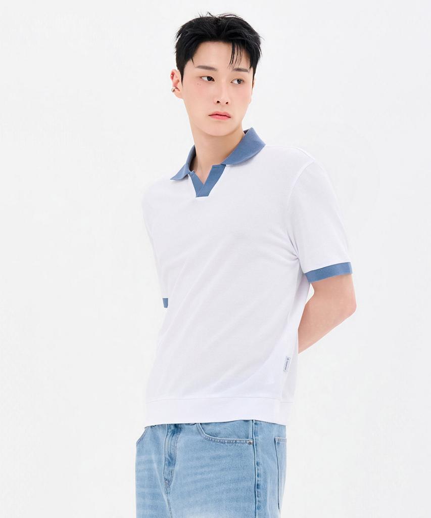 CHASECULT Men'S Open Collar Contrast Pique Short Sleeve T-Shirt-Fbrk5711D01