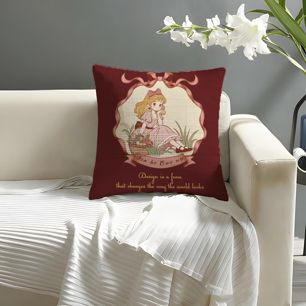 Cute girl cozy Pillow Case Natural Linen Organic Fabric DoubleSided Printing Sofa Home Decor Cushion Cover