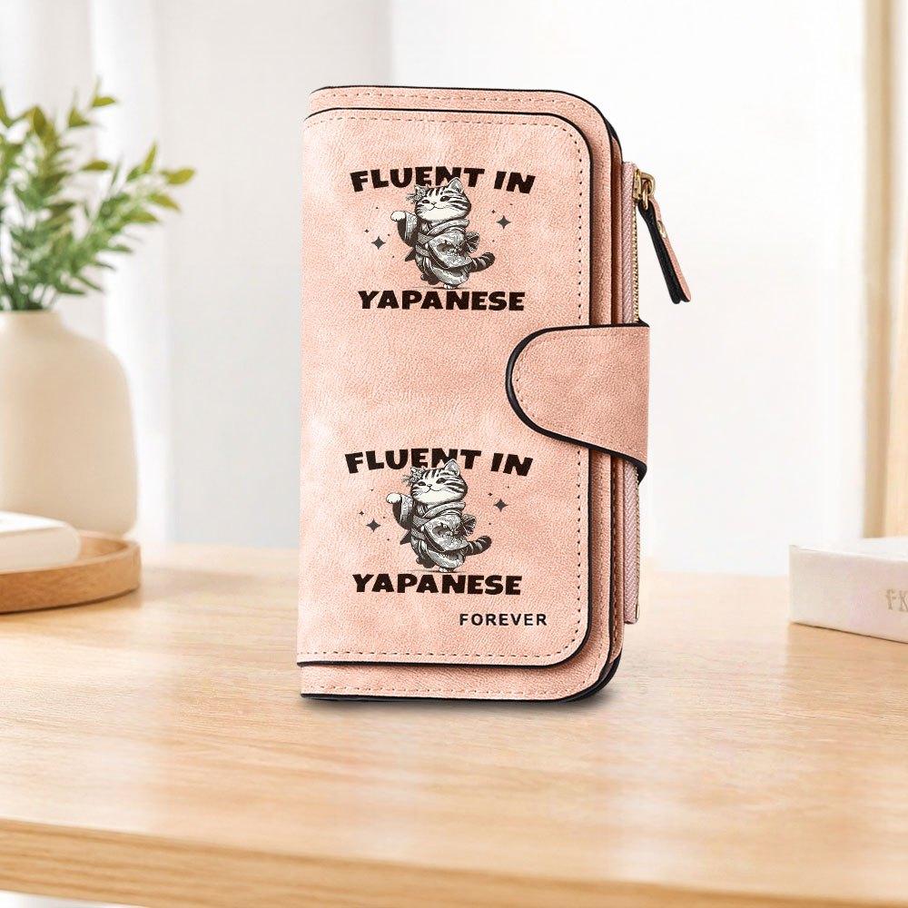 Japanese style cat print long zipper wallet large capacity card holder unisex clutch bag fashionable zippered coin purse suitable for daily travel