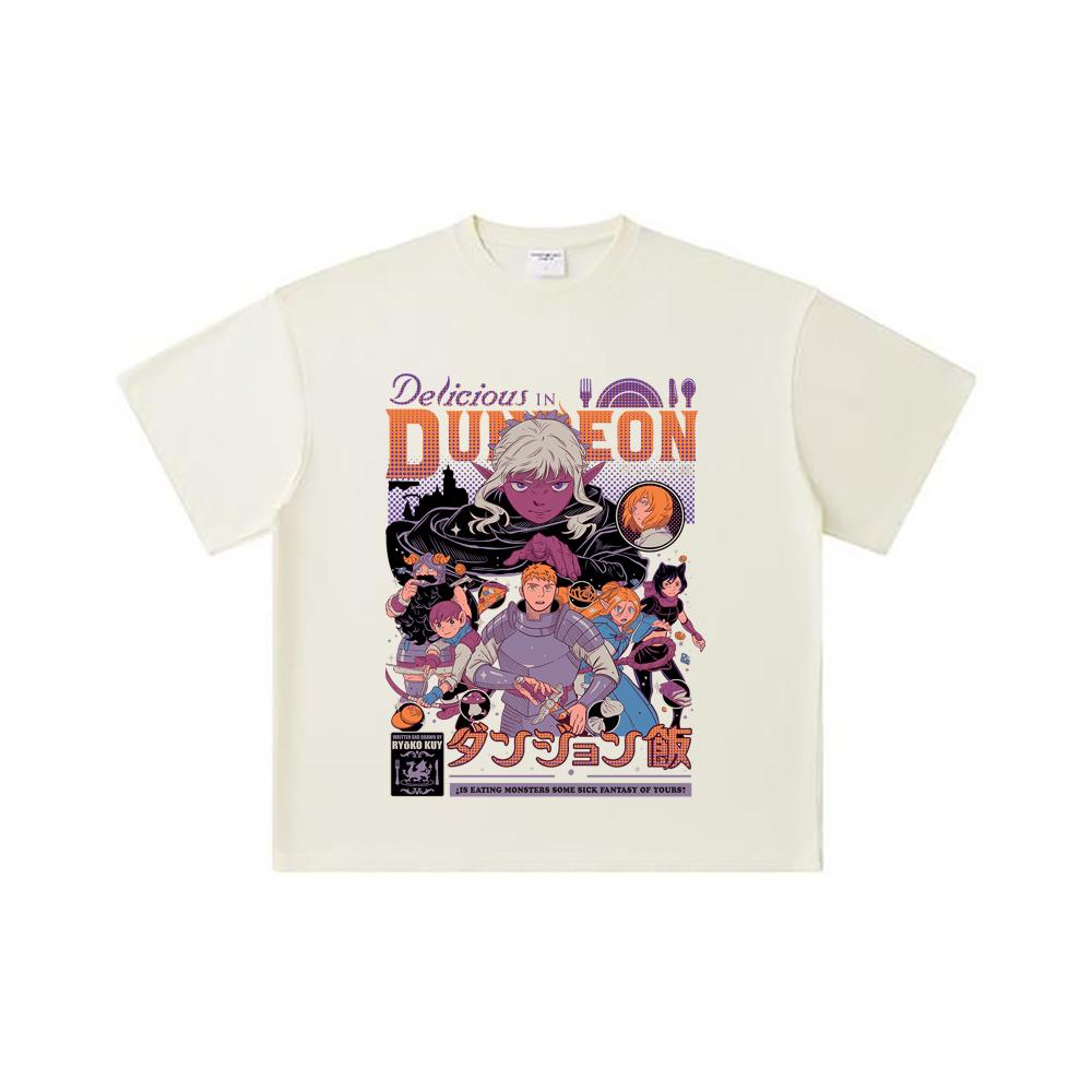 260 GSM Doppelgarn 32er Zählart 100% Baumwolle Delicious in Dungeon V2 Aufdruck Unisex Schweres Baumwoll-T-Shirt