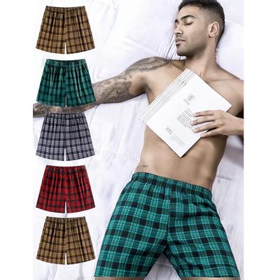 Boxers Courts à Carreaux Amples pour Homme: Sous-vêtement de pyjama respirant, longueur trois-quarts, grande taille.