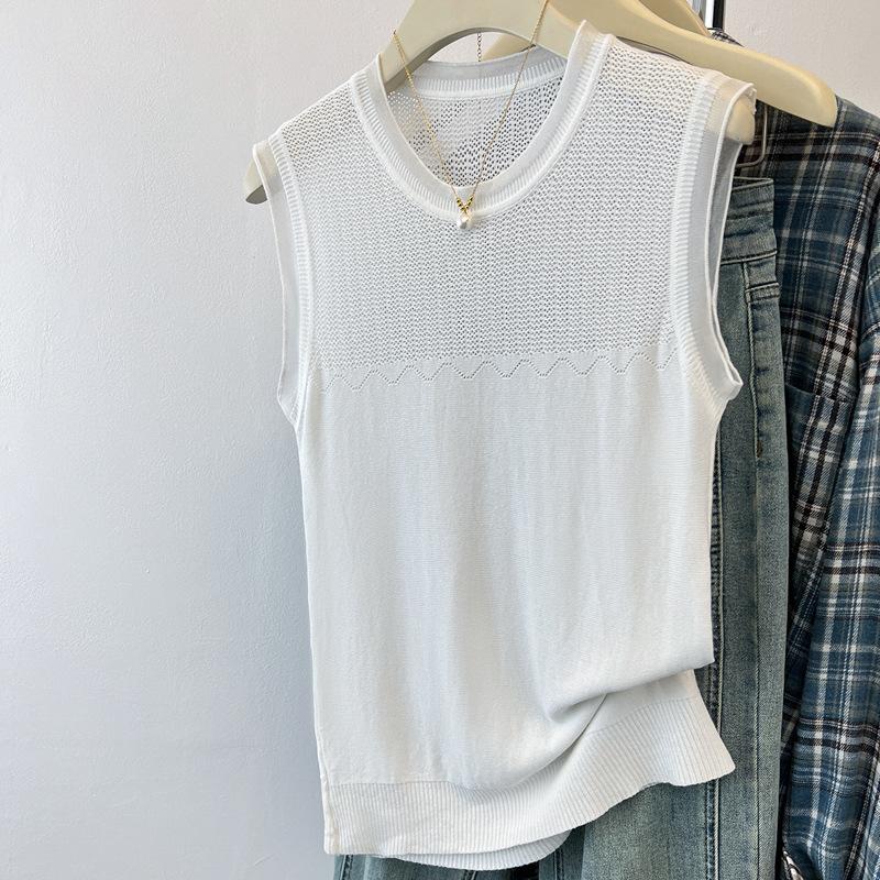 Реальные фото летний вязаный жилет-подтяжки с кружевной отделкой женский новый топ на бретелях One size fits all белый