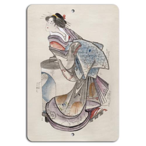 Elegant Japanese Geisha in Kimono Artful Metal SignAluminum 20x30cm(7.8x11.8inch)