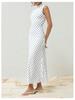 European Style Vintage Polka Dot Print Sleeveless Round Neck Slim Fit A Maxi Dress