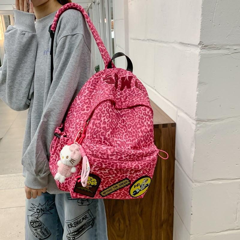 Trend Leopard Print Backpack Large Capacity Korean Female Junior High School Students Minority Leisure Student Backpack