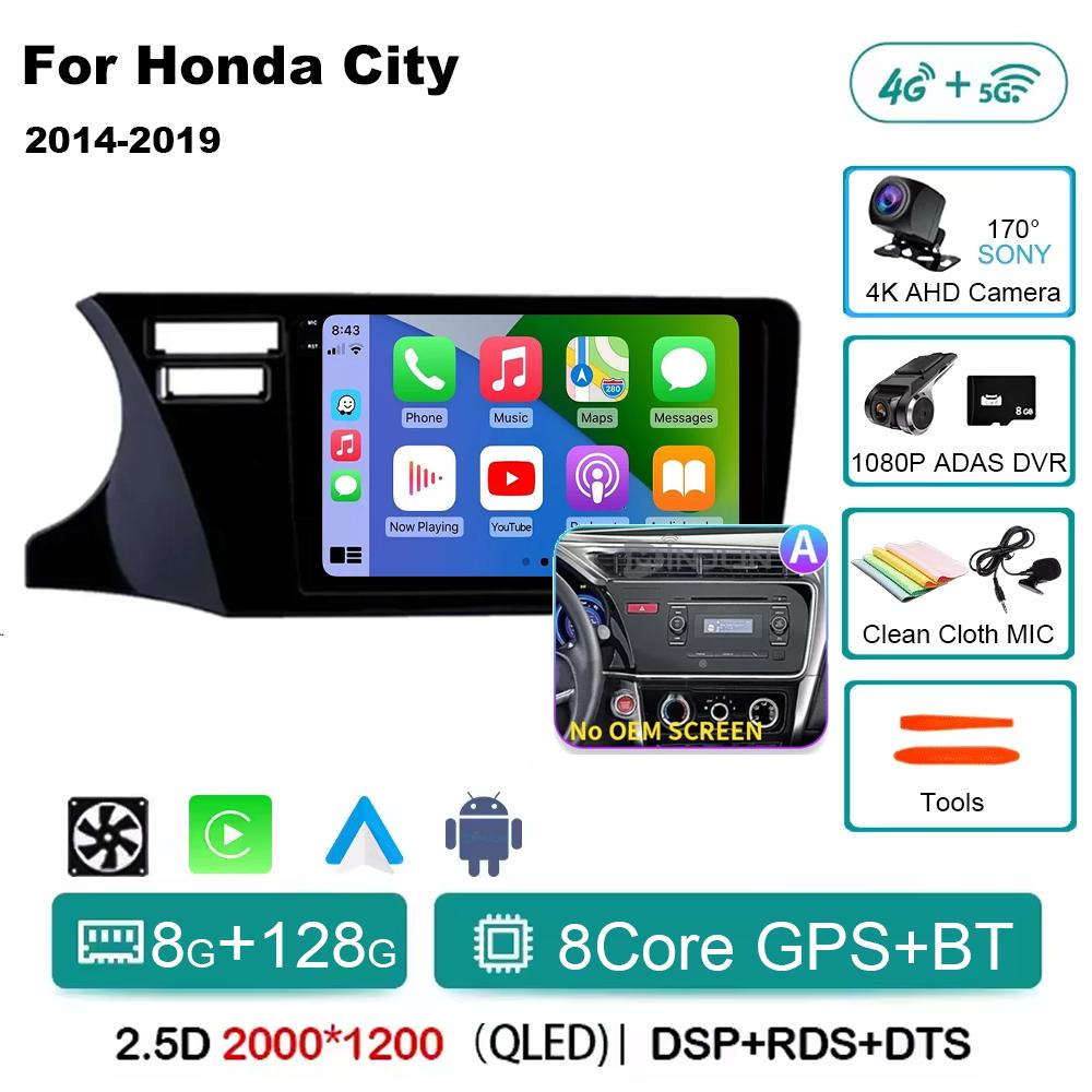 For Honda City 2014 2015 2016 2017 2018 2019 Android 14 Qualcomm Car Radio GPS Navi QLED Screen Car Player WIFI BT 4G Head Unit