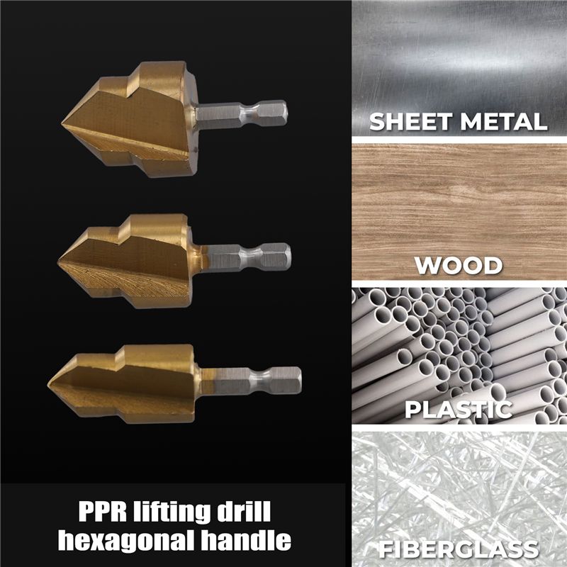 A84X-PPR Lifting,3 Blades Stepped Drill Bit,Hexagon Shank Water Pipe Connection Tool 20/25/32Mm,Plumber Repairing Power Parts