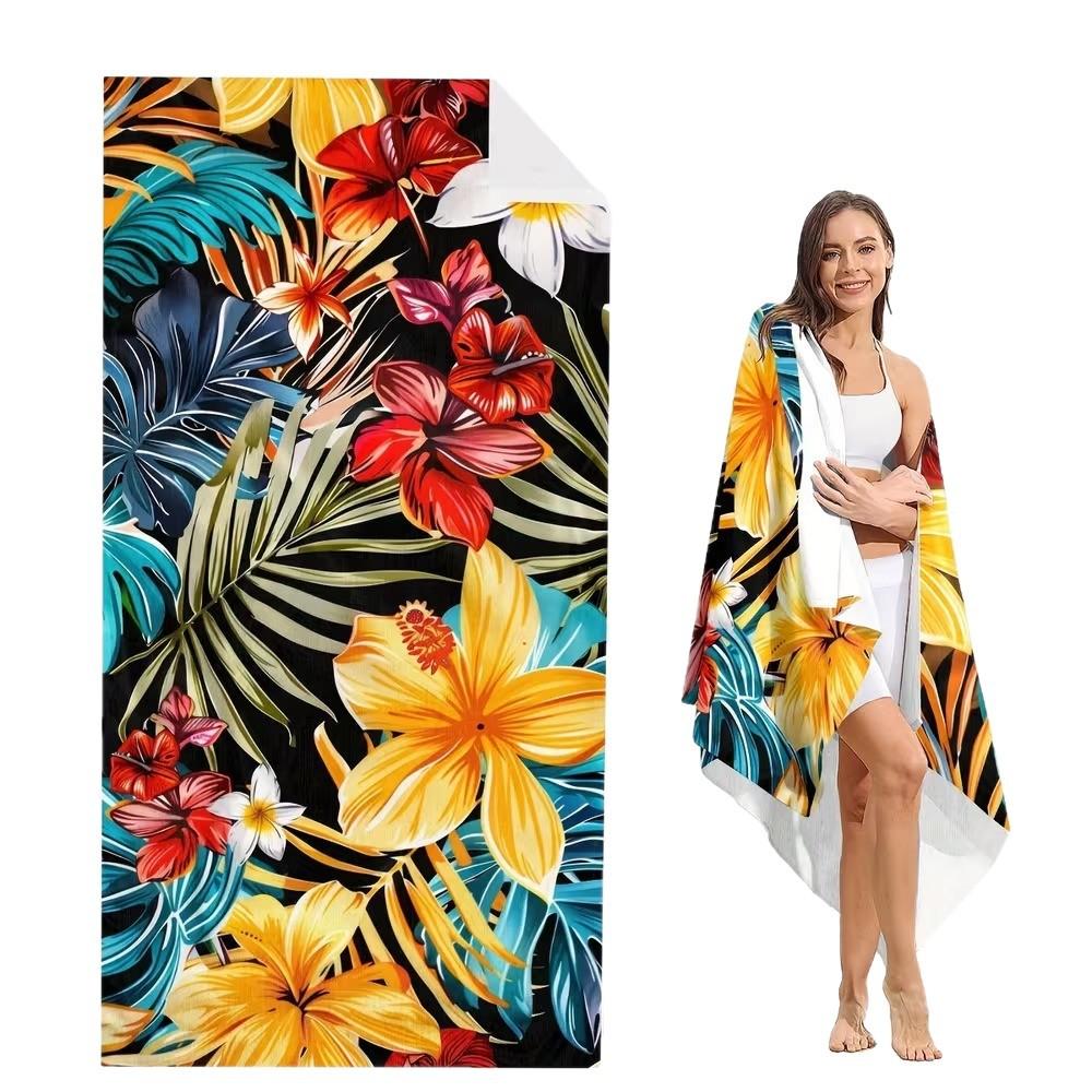 Beach Theme Beach Towel Starfish Shell Printing Microfiber Quick Drying Absorbent Large Bath Towel