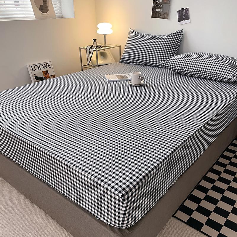 Cotton Fitted Sheet Soild Color with Elastic Band Non Slip Adjustable Mattress Cover Soft Comfortable for Double King Queen Size