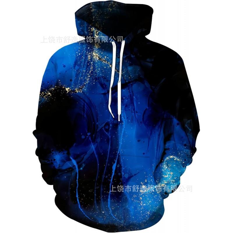 Mens Oversized Hooded Sweatshirt With Digital Print Casual Long Sleeve Top