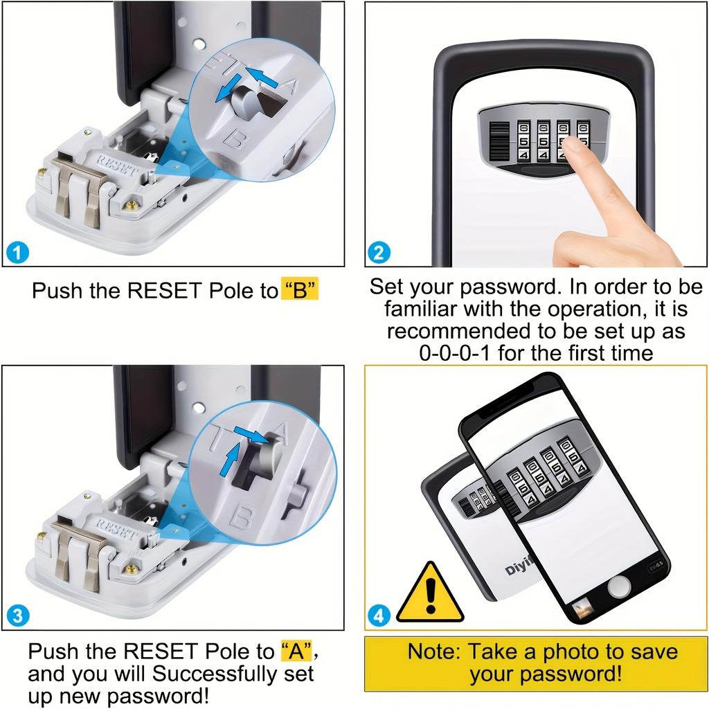1pc Key Safe Wall Mount | No-Battery Combination Lock Box - 9.4cm Metal/Plastic for Home & Travel Security,for Home El