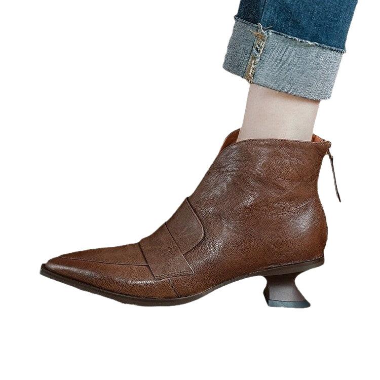 French Retro Pointed Heel Short Boots Women's New and Naked Versatile Fashion Boots