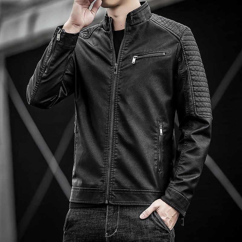 Autumn and Winter Men's Casual Jacket Men's Pu Leather Jacket Korean Style Slim Jacket Men's Leather Jacket Trendy
