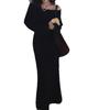 Autumn and Winter New Pure Desire Sexy One-word Shoulder Knitted Dress Women's Fashion Inner with Medium and Long Sweater Skirt Tide